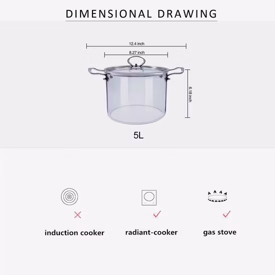 Glass Saucepan with Cover, 5L Heat