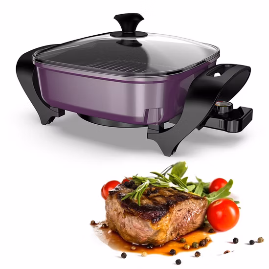 Kitchenware Heavy Duty Stir Fry Griddle Custom Frying Pan with Adjustable Temperature and Thickness Glass Lid